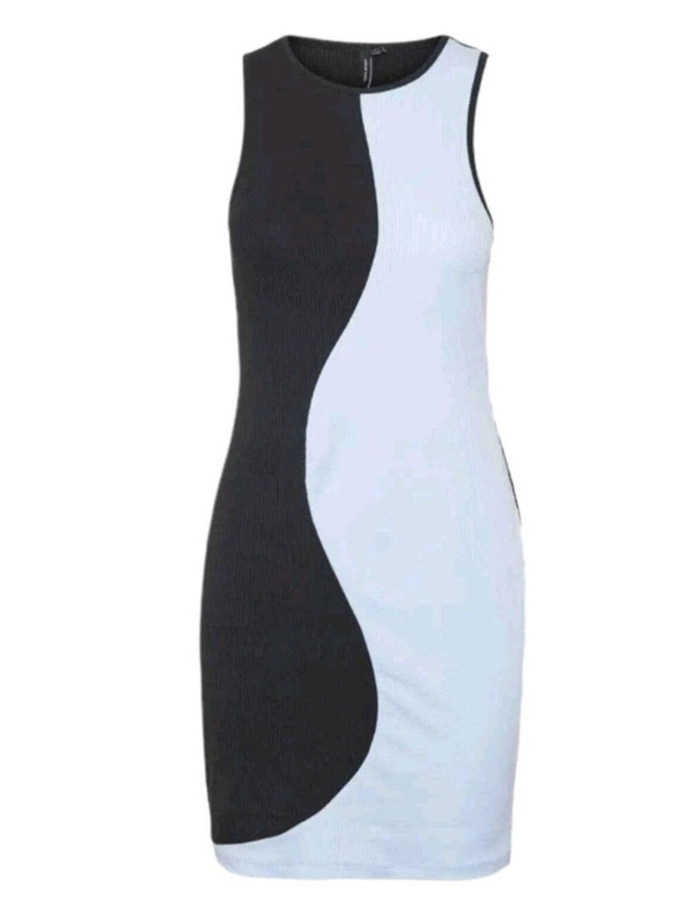 VERO MODA Gila Wavy Colorblock Rib Knit Mini Dress In Black And Blue S NWT